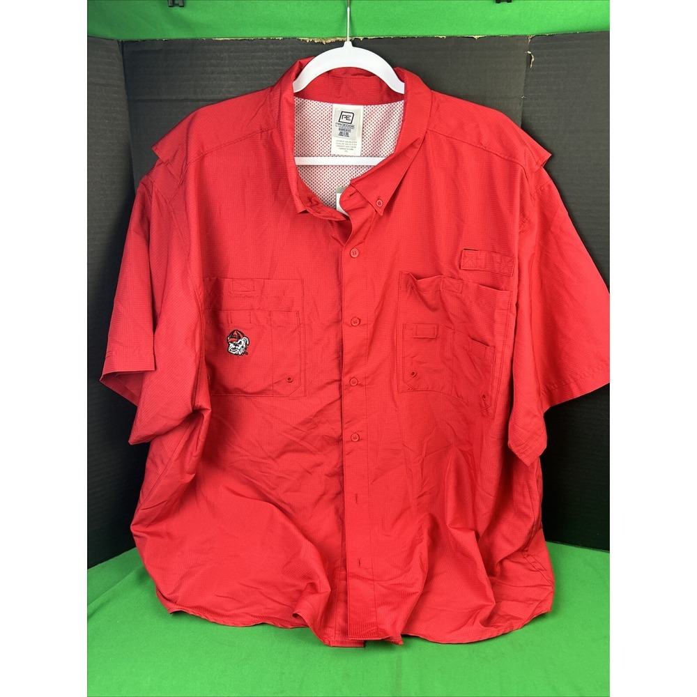 ProEdge Georgia Bulldogs Mens Short Sleeve Button Down Shirt Red Size M UPF 50+